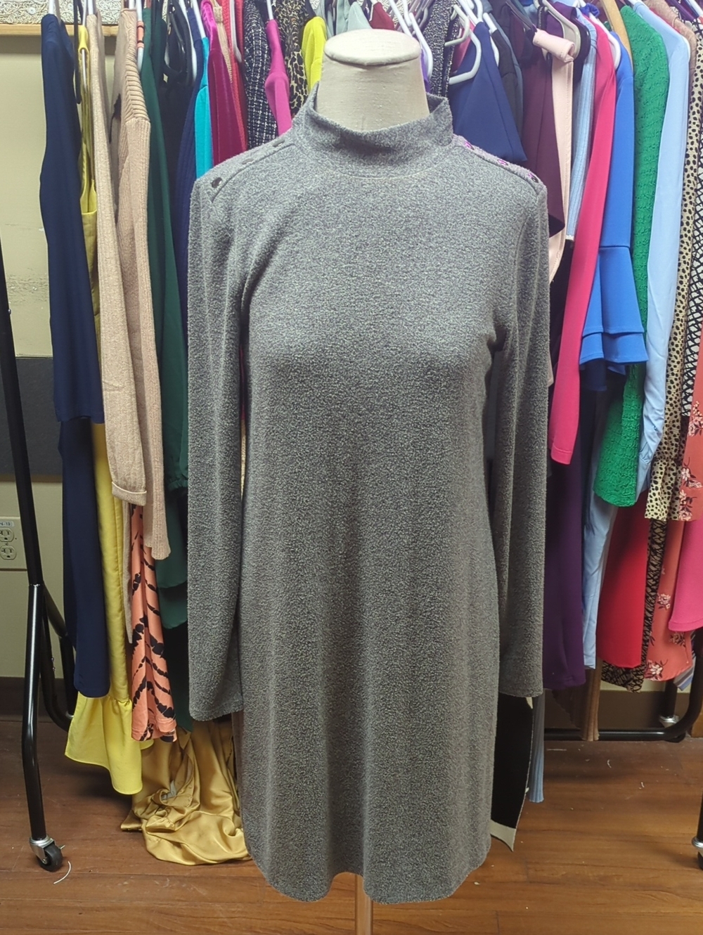 White House Black Market Gray Long-Sleeve Mock Neck Dress